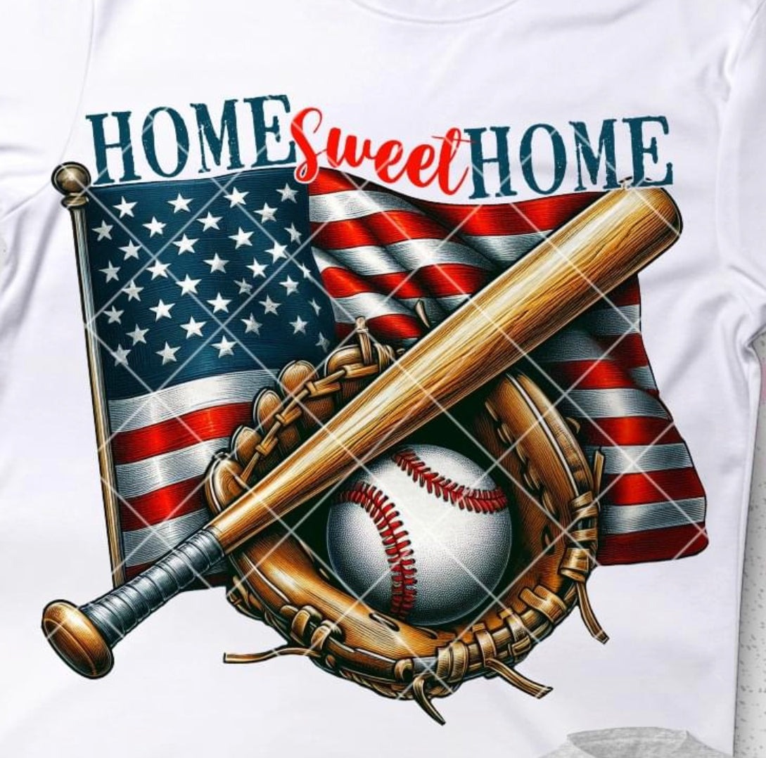 HOME SWEET HOME BASEBALL AND FLAG DTF TRANSFER